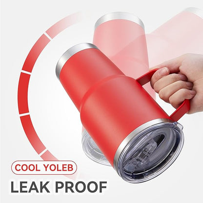 30 oz Tumbler with Handle and Lid, Stainless Steel Tumblers Double Wall Vacuum Insulated Travel Mug Leak Proof Cup Keep Drinks Cold and Hot Red, 1 Pack