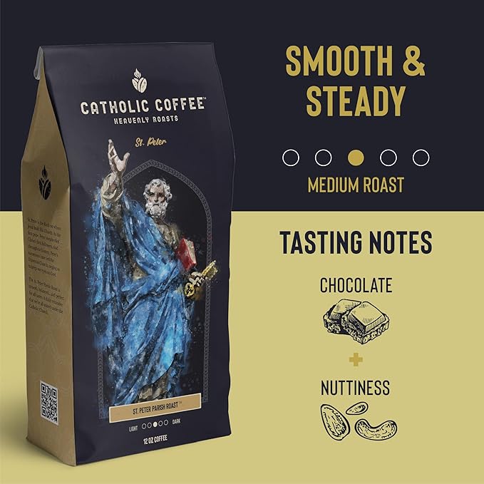 Catholic Coffee St. Peter | Medium Roast Whole Bean Coffee – Chocolate & Nutty Notes | 12oz Bag – Catholic Gift Honoring the First Pope and Rock of the Church