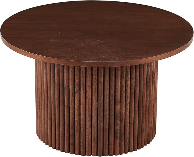 NORDICANA Nesting Round Coffee Table Set of 2, Boho 2 Piece Side Table End Table Set for Living Room Bedroom, Manufactured Wood Top with Walnut Veneer