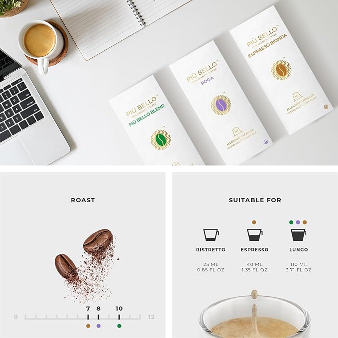 Piu Bello Espresso Coffee Pods for Nespresso Original Machines – Light Roast Variety Pack – 3 Flavors: Chocolate, Nuts, Sweet Caramel – Rich & Balanced Taste – Kosher Certified (3-Flavor Multipack, 120 Count)