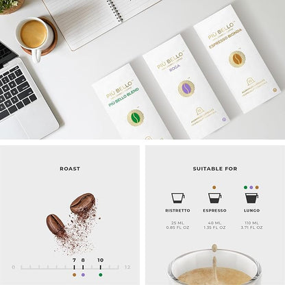 Piu Bello Espresso Coffee Pods for Nespresso Original Machines – Light Roast Variety Pack – 3 Flavors: Chocolate, Nuts, Sweet Caramel – Rich & Balanced Taste – Kosher Certified (3-Flavor Multipack, 120 Count)