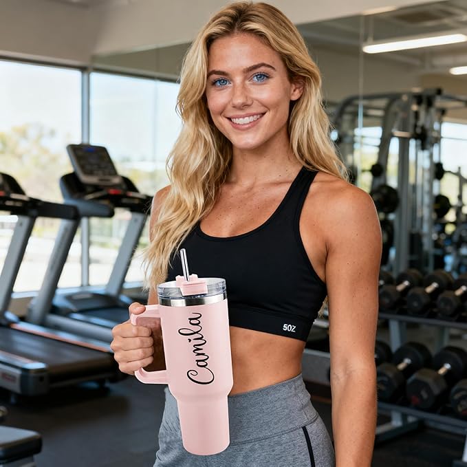 Ships Next Day,40 oz Tumbler with Handle and Straw,Custom Stainless Steel Insulated Cups with Name Travel Coffee Mug Personalized Wedding Mother's Birthday Christmas Gifts for Women