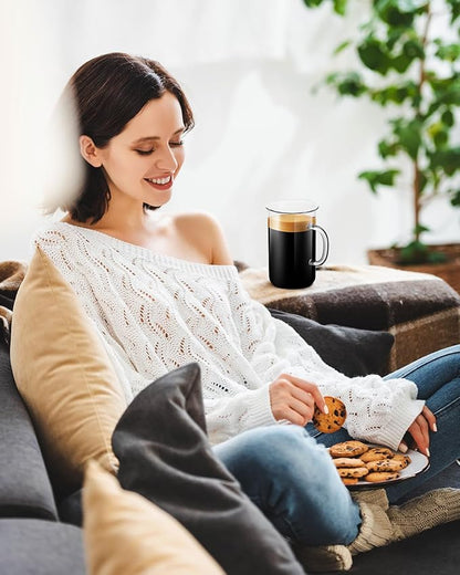 LUXU Glass Coffee Tea Cups(Set of 4)-13 oz,Clear Glass Mugs,Tall Drinking Glasses for Cappuccino,Latte,Espresso,Lead-free Drinking Glasses Great for Juice,Water,Beer,Milk Hot And Cold Drinks