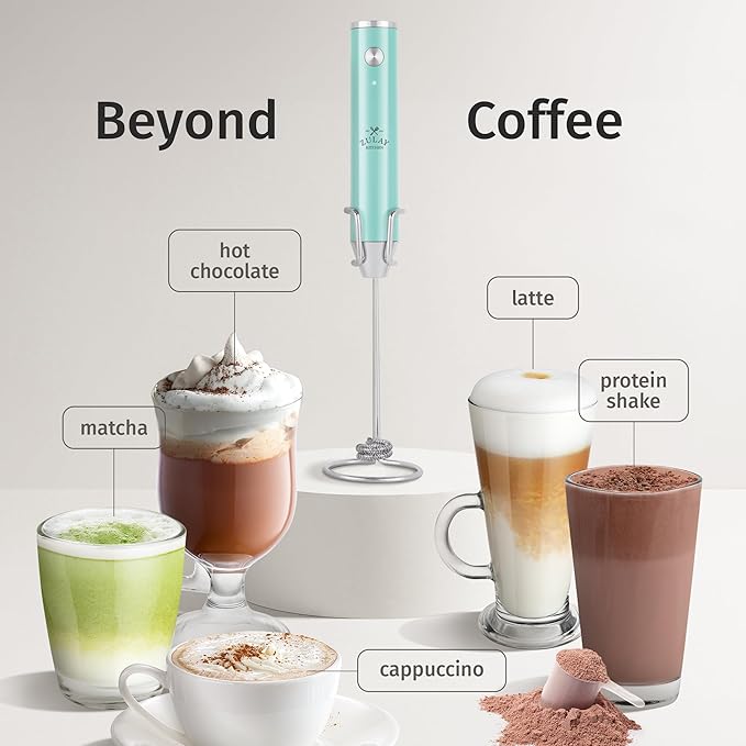 Zulay Kitchen Lux Rechargeable Milk Frother Handheld - Powerful 2-Speed Motor, Fully Waterproof, 2000mAh Battery - Drink Mixer For Latte, Cappuccino, Matcha, Protein Powder - Sky Blue