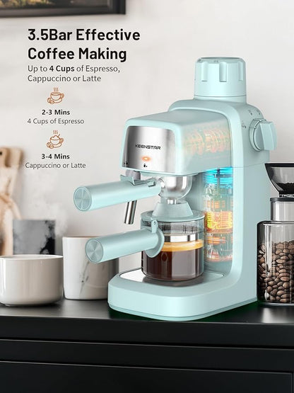 3.5Bar Espresso Machine with Milk Frother, 800W Compact Espresso and Cappuccino Machine with Preheating Function, 4 Cup Espresso Maker for Cappuccino or Latte, Gift for Coffee Lover