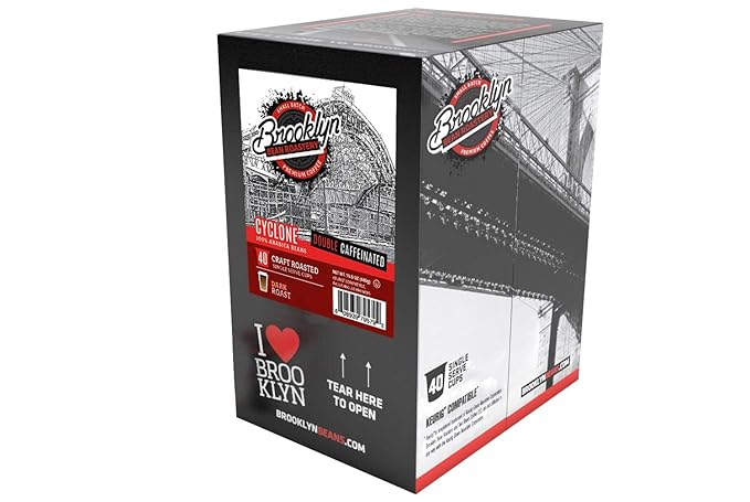 Brooklyn Beans Cyclone Gourmet Coffee Pods - Compatible with Keurig K Cup Brewers Including 2.0 Machines, 40 Count, Strong and Intense Double Caffeine