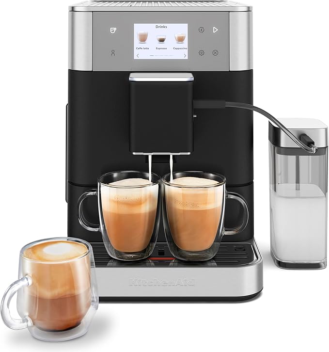 KitchenAid Fully Automatic Espresso Machine KF7 with Milk Attachment, KES8557BK, Cast Iron Black