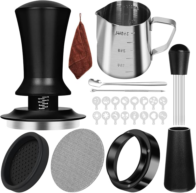 Y-Step 25 PCS Espresso Accessories Kit, Espresso Tamper Kit Coffee Tamper Set, 51mm Espresso Tamper with Spring Loaded Calibrated, 51mm Espresso Puck Screen and Dosing Funnel, WDT Tool, Latte Art Kit