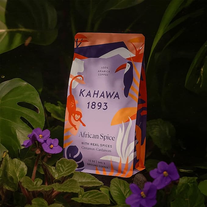 Kahawa 1893 Ground Coffee Medium Roast African Spice 12 Oz - With Cinnamon, Cardamom & Clove, As Seen on Shark Tank, High Antioxidants, Organically Grown, Ethically & Sustainably Sourced