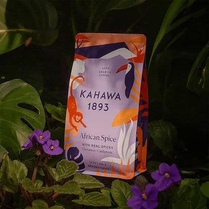 Kahawa 1893 Ground Coffee Medium Roast African Spice 12 Oz - With Cinnamon, Cardamom & Clove, As Seen on Shark Tank, High Antioxidants, Organically Grown, Ethically & Sustainably Sourced