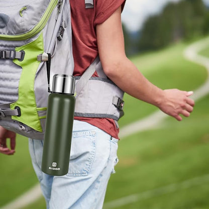 Insulated vacuum Thermo Bottle 1000ml/33.8oz with cup Stainless steel coffee bottles for hot and cold drink water flask.(Green,1000ml)