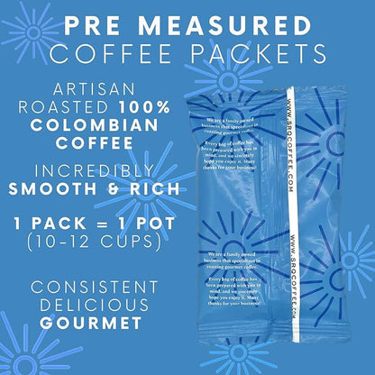 Ground Coffee | Colombian Medium Roast Low Acid Mold Free Pouches | Bulk Packets | Gourmet Columbian Powder Packs for 12 Cup Drip Maker | Premium Highest Rated Individual Premeasured Commercial Bags