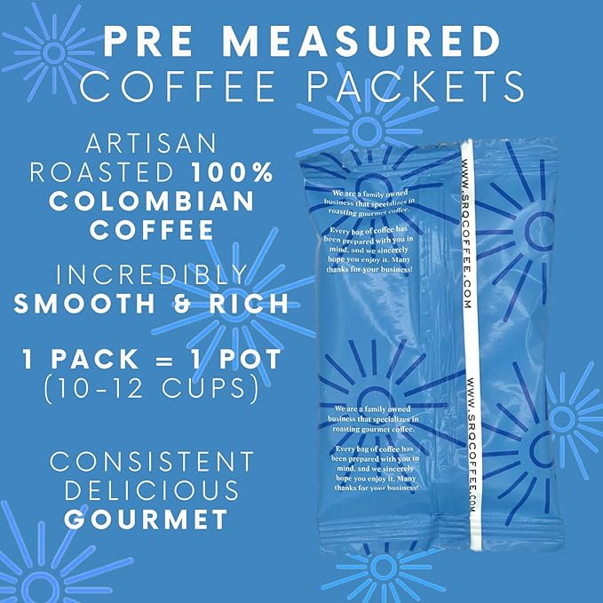 Ground Coffee | Colombian Medium Roast Low Acid Mold Free Pouches | Bulk Packets | Gourmet Columbian Powder Packs for 12 Cup Drip Maker | Premium Highest Rated Individual Premeasured Commercial Bags