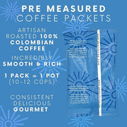 Ground Coffee | Colombian Medium Roast Low Acid Mold Free Pouches | Bulk Packets | Gourmet Columbian Powder Packs for 12 Cup Drip Maker | Premium Highest Rated Individual Premeasured Commercial Bags