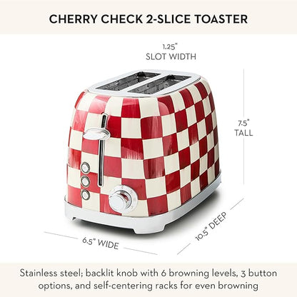 MACKENZIE-CHILDS 2-Slice Toaster, Decorative Toaster for Kitchen, Red-and-White Cherry Check
