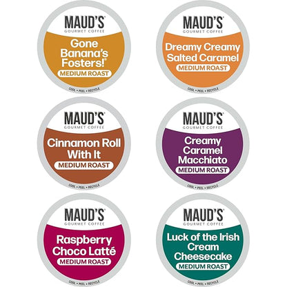 Maud's Sampler Variety Pack Coffee Pods, 24 ct, 6 Assorted Flavors, Medium Roast Flavored Coffee in Recyclable Single Serve Pods – 100% Arabica Beans, Compatible with Keurig K Cups Maker