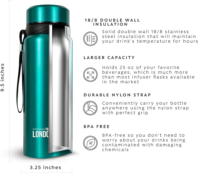 London Sip 25 oz Multi-Function Travel Mug and Tumbler Tea Infuser Water Bottle Fruit Infuser Flask Hot and Cold Double Wall Stainless Steel Coffee Thermos, Celestial Blue, Pack of 2