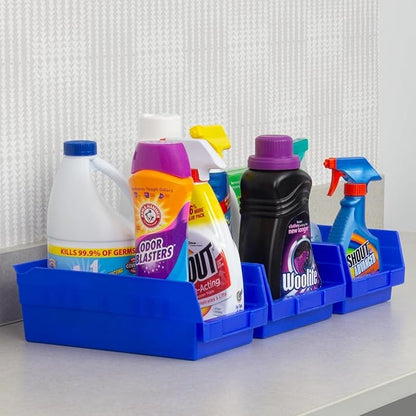 Akro-Mils 30130 Plastic Shelf Bins, Heavy Duty Storage Bins for Garage, Closet, and Drawer Organization, 12-Inch x 6-1/2-Inch x 4-Inch, Blue, 12-Pack