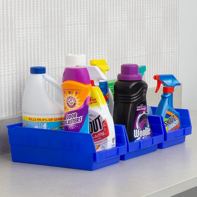 Akro-Mils 30130 Plastic Shelf Bins, Heavy Duty Storage Bins for Garage, Closet, and Drawer Organization, 12-Inch x 6-1/2-Inch x 4-Inch, Blue, 12-Pack