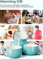 Load image into Gallery viewer, Teocera 24 oz Soup Bowls with Handles, Porcelain Large Coffee Mug Set, Jumbo Mugs, Soup Bowls Mugs set of 4 for Coffee, Oatmeal, Stew - Striped Design, Turquoise