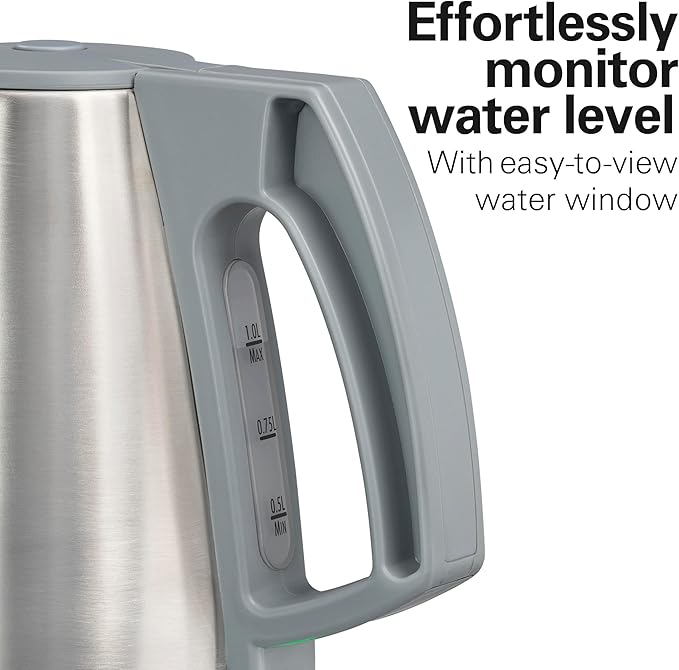 Hamilton Beach 1 Liter Electric Kettle, Water Boiler & Heater, Fast 1500 Watts, BPA Free Interior, Cordless Serving, Auto-Shutoff and Boil-Dry Protection, Cord Wrap, Stainless Steel (41065)