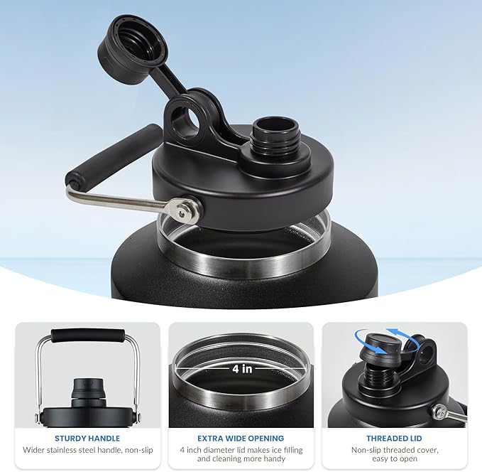 1 Gallon Water Jug Bottle Insulated, 128oz Stainless Steel Water Bottle Wide Mouth Double Vacuum Dishwasher Safe BPA Free for Hot & Cold Drinks Gradient Grey