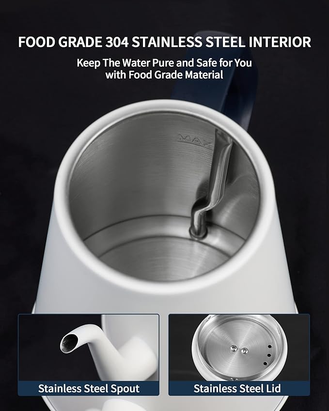DmofwHi Gooseneck Electric Kettle(1.0L),1000W Electric Tea Kettle of 304 Stainless Steel,Auto Shut off,Coffee Kettle for Pour Over and Tea -White