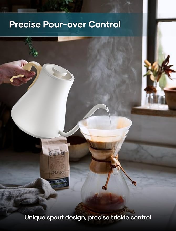 Electric Kettle, Gooseneck Electric Kettle, ±1℉ Precise Temperature Control, Stainless Steel Interior, Quick Heating for Pour Over Coffee, Tea & Boiling Water, 0.9L (Cream White)