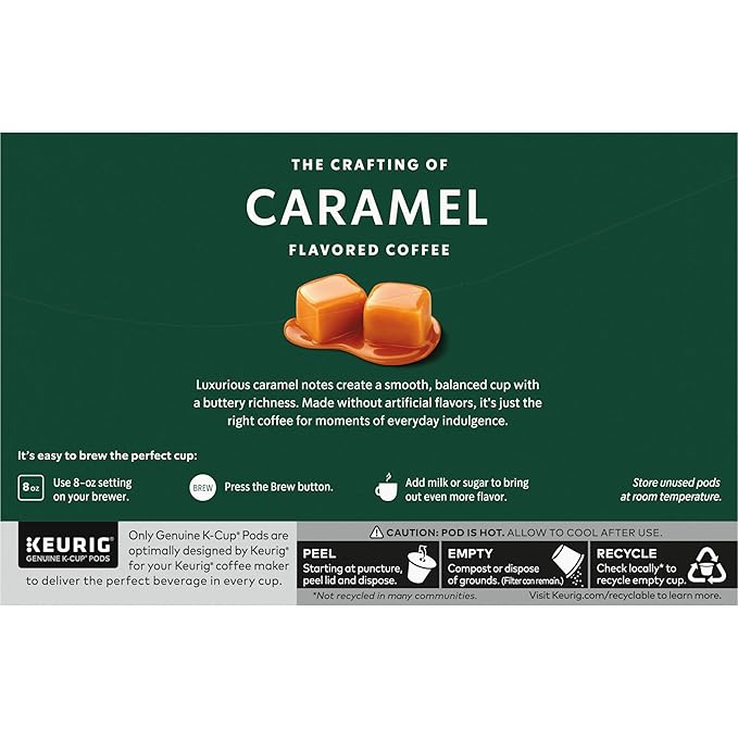 Starbucks K-Cup Coffee Pods, Caramel Flavored Coffee, Naturally Flavored, 100% Arabica, 6 boxes (60 pods total)