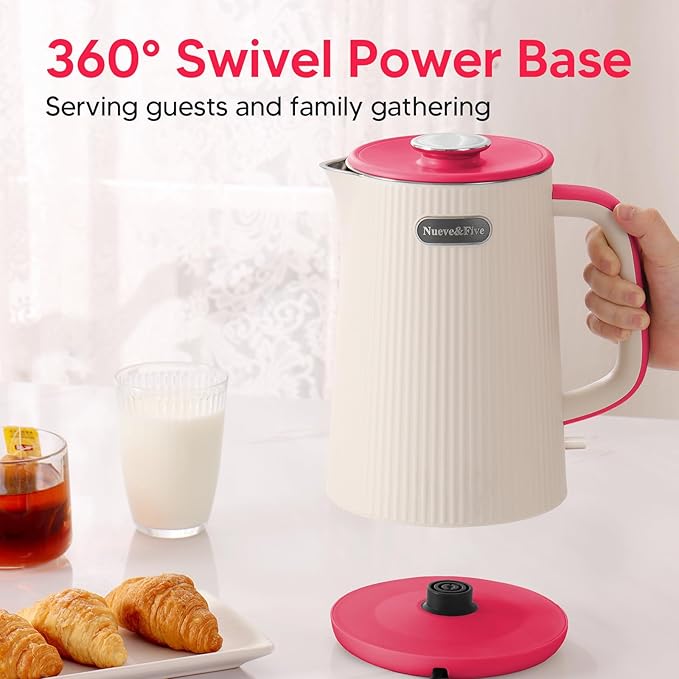 Nueve&Five 1.7L (57oz) Large Electric Kettle Perfect for 7+Cups of Tea and Coffee,2 quarts Double Wall Big Electric Tea Kettle,Auto Shut Off,1200W Hot Water Kettle Electric -Red