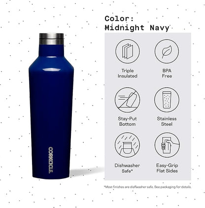 Corkcicle Classic Canteen Insulated Tumbler, Midnight Navy, 16 oz – Reusable Water Bottle Keeps Beverages Cold for 25 Hours & Hot 12 Hours – Cupholder Friendly Tumbler with Screw-On Cap