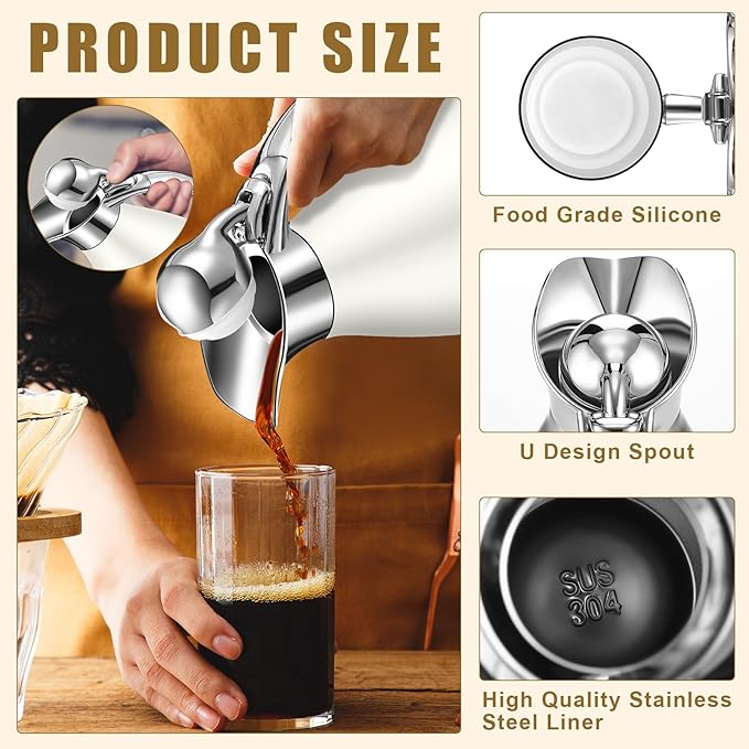 Uiifan 2 Pcs 68 oz Thermal Coffee Carafe Insulated Stainless Steel Coffee Carafe for Hot Liquids Vacuum Thermal Pot Creamer Dispenser with Brushes Keeping Hot Tea Milk Water(Black, White)