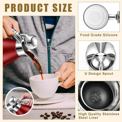 Uiifan 2 Pcs 68 oz Thermal Coffee Carafe Insulated Stainless Steel Coffee Carafe for Hot Liquids Vacuum Thermal Pot Creamer Dispenser with Brushes Keeping Hot Tea Milk Water(Red)
