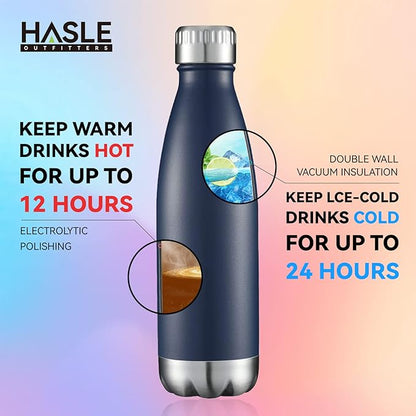 HASLE OUTFITTERS 17oz Stainless Steel Water Bottles, Vacuum Insulated Water Bottles Double Walled Powder Coated Reusable Metal Sports Water Bottles Keep Drinks Hot and Cold, Navy, 1Pack