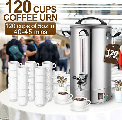 Commercial Coffee Urn 120 Cup Large Coffee Urn 20L Coffee Maker Stainless Steel Double Wall Coffee Percolator 1300W Quick Brew Hot Beverage Dispenser for Events, Offices, Parties, Catering, Gathering