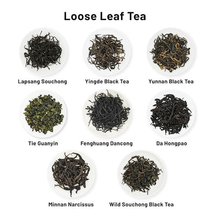 iTeaworld 8 Flavors Sampler Set, Up to 112 cups, High to Low Caffeine, Whole leaves, Loose Leaf Classic Chinese tea, Including Oolong and Black Teas, 16 Sample Bags with 20 Empty Tea Bag, 2.1OZ