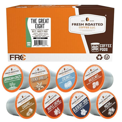 Fresh Roasted Coffee, The Great Eight, Flavored Coffee Pod Variety Pack, K-Cup Compatible, 96 Count