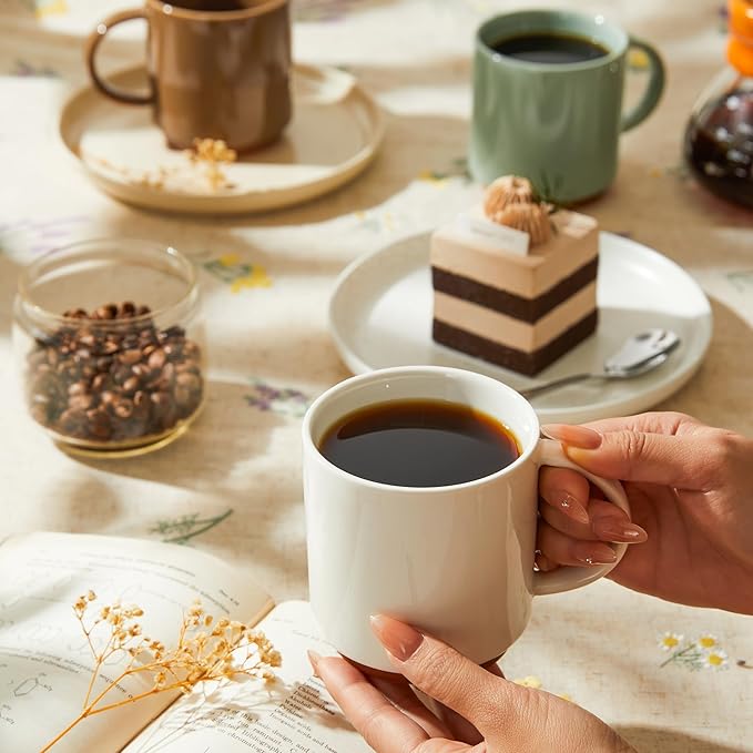 Sweese Stackable Coffee Mugs - 10 Oz Porcelain Cups for Cappuccino, Cafe Mocha, Latte and tea, Set of 4, Assorted Colors