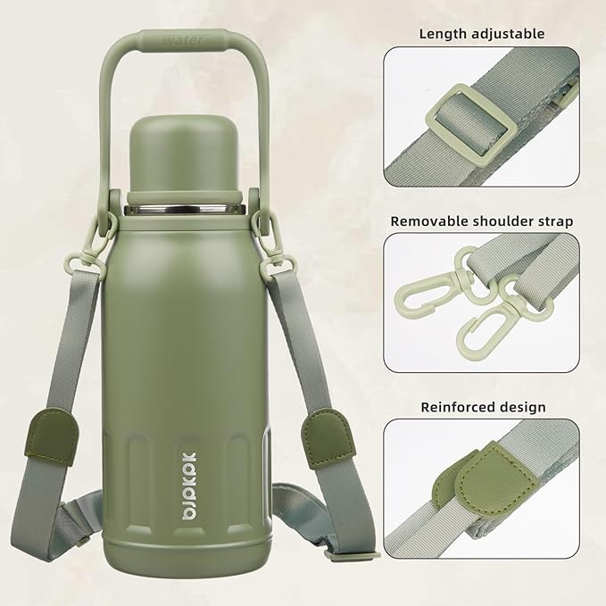 BJPKPK Insulated 40oz Thermal Dishwasher Safe Water Bottle with Lid and Carry Handle Stainless Steel Water Bottles for Sports,Army Green