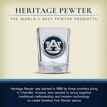 Heritage Pewter University of Auburn Square Shot Glass | Hand-Sculpted 1.5 Ounce Shot Glass | Intricately Crafted Metal Pewter Alma Mater Inlay