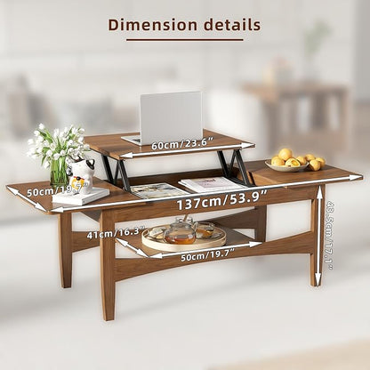 Coffee Table with Lifting Top, Rectangle Wood Lift Top Coffee Table with Open & Hidden Storage, Mid Century Pull up Center Tables for Living Room, Office (Walnut)