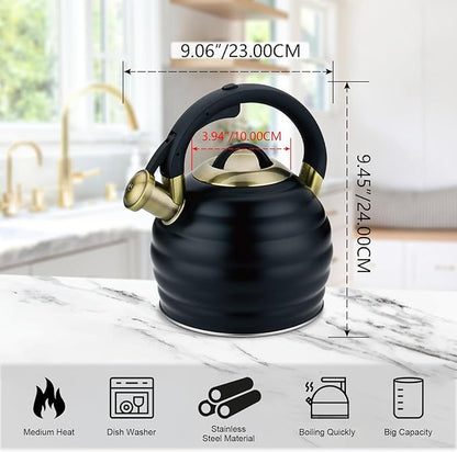 Tea Kettle for Stove Top Whistling Teapot, 3.2Q Tea Pot Stainless Steel Teakettle with Heat Proof Ergonomic Handle