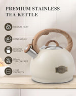 Load image into Gallery viewer, Tea Kettle Stovetop,2.7QT Stainless Steel Whistling Teapot for Stove Top Aesthetic,Portable Water Kettles Camping with Anti-hot Silicone Handle,Suitable for All Heat Sources,Milky White