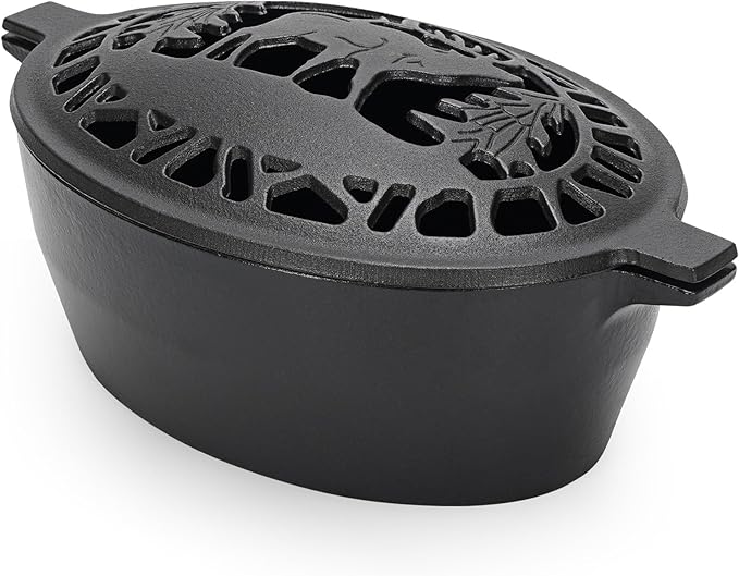 Wood Stove Steamer 2.5 Quart, Humidifier with Decorative Deer Pattern, Cast Iron, Rust Resistant Matte Black