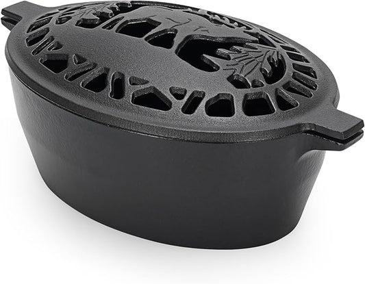 Wood Stove Steamer 2.5 Quart, Humidifier with Decorative Deer Pattern, Cast Iron, Rust Resistant Matte Black