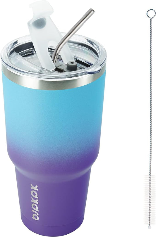 BJPKPK 30oz Color Block Tumbler With Lid And Straw,Stainless Steel Double Wall Vacuum Insulated Tumblers,Ocean Dream