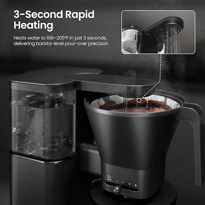 Kismile 8 Cup Drip Coffee Maker Machine, Pour Over Coffee Brew with 3s Instant Heat 197-205℉, Removable Water Tank, Adjustable Flow Control, Deep Cold Brew & Keep Warm 40 Min, Easy to Clean(Black)