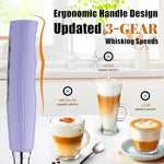 Load image into Gallery viewer, Nahida Light Purple Milk Frother Wand for Coffee, Frother Handheld Rechargeable Electric Whisk with 3 Heads 3 Speeds Drink Mixer Coffee Frother Foam Maker For Latte, Cappuccino, Hot Chocolate, Egg