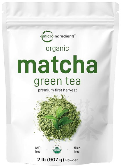 Micro Ingredients Organic Matcha Green Tea Powder, 2 lb | First Harvest, Culinary Grade from Japan | 100% Pure & Unflavored | Great for Tea, Latte & Smoothies | Non-GMO, 0 Calories, Eco-Friendly Packaging