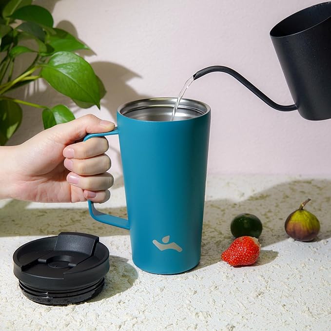 Insulated Tumbler with Handle and Straw, 26 OZ Travel Coffee Mug Stainless Steel Cup Metal Water Bottle,Blue